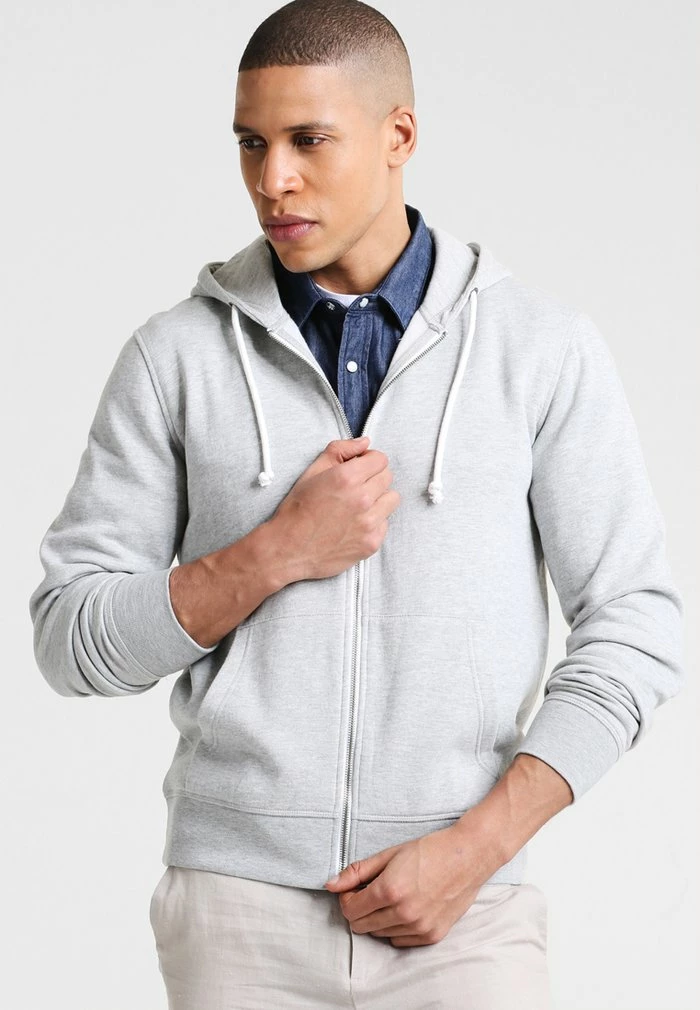 Pier One Zip-up Sweatshirt - Light Grey Melange 1 Pier One Zip-up Sweatshirt - Light Grey Melange