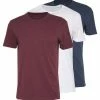 Pier One 3 PACK - Basic T-shirt - Mottled Bordeaux/white/blue