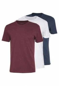 Pier One 3 PACK - Basic T-shirt - Mottled Bordeaux/white/blue