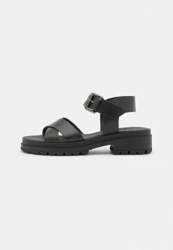 Pier One LEATHER - Sandals - Black