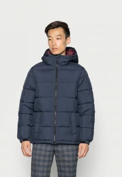 Pier One BASIC PUFFER JACKET WITH CONTRAST HOOD - Winter Jacket - Dark Blue/bordeaux