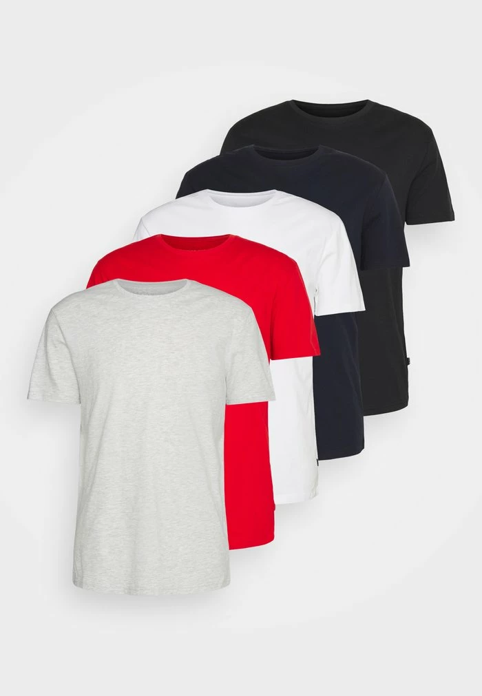 Pier One 5 PACK - Basic T-shirt - Mottled Light Grey/white/dark Blue 1 Pier One 5 PACK - Basic T-shirt - Mottled Light Grey/white/dark Blue