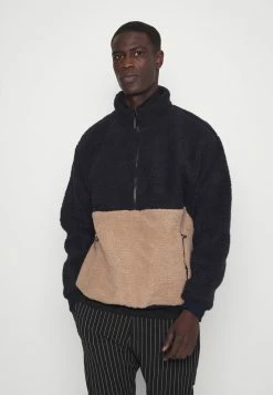 Pier One Fleece Jumper - Dark Blue/tan