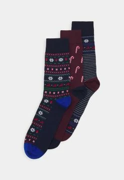 Pier One 3 PACK - Socks - Dark Blue/bordeaux/red