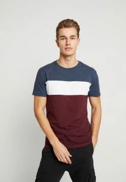 Pier One Print T-shirt - Bordeaux / Dark Blue