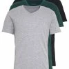Pier One 3 PACK - Basic T-shirt - Black, Grey, Green