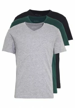 Pier One 3 PACK - Basic T-shirt - Black, Grey, Green