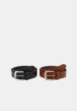 Pier One LEATHER 2 PACK - Belt - Cognac/black