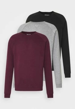 Pier One 3 PACK - Sweatshirt - Bordeaux/black/grey
