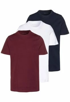 Pier One 3 PACK - Basic T-shirt - White/dark Blue/red