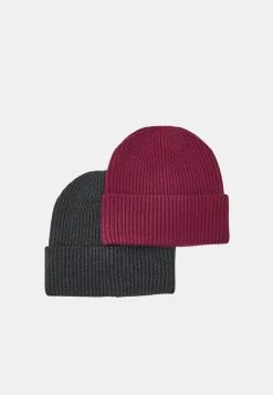 Pier One UNISEX 2 PACK - Beanie - Dark Grey/bordeaux
