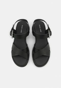 Pier One LEATHER - Sandals - Black -Pier One Shop d342e7cd794d4e4a9a74fdaaf4297a3f