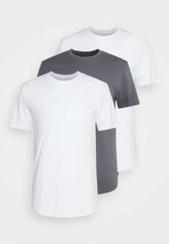 Pier One 3 PACK - Basic T-shirt - White/dark Grey