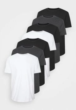 Pier One 7 PACK - Basic T-shirt - Mottled Dark Grey/white/black