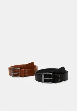 Pier One 2 PACK - Belt - Black/cognac