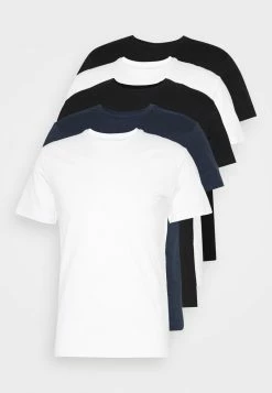 Pier One 5 PACK - Basic T-shirt - Black/white/blue -Pier One Shop f1b37127ec2d45f98139c878d4f29450