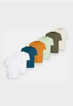 Pier One 7 PACK ROUNDED HEM STRAIGHT - Basic T-shirt - White/blue/grey -Pier One Shop f1e256afe431476a866de708e39cd35d