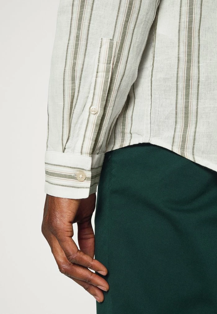 Pier One COTTON / LINEN STRIPES - Shirt - White/green 4 Pier One COTTON / LINEN STRIPES - Shirt - White/green - Image 4